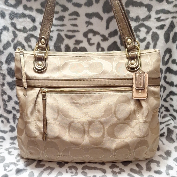 Coach Handbags - Coach Signature C Beige and Bronze Tote with Gold Shimmer
